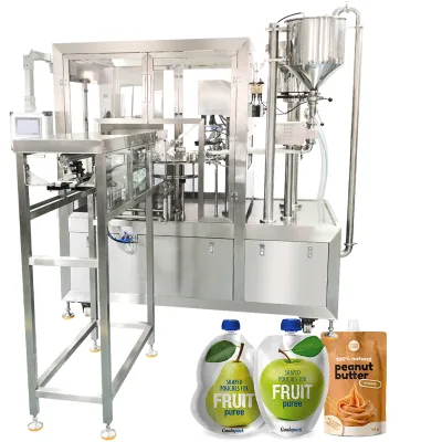 Four-Head Fully Automatic Electric Filling Sealing Labeling Machine for Spout Pouch Packaging Liquids/Pastes Easy to Operate