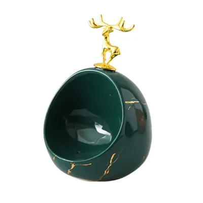 Hot Sale Cute Novelty Bathroom Decorations Soap Holder Moose Gold Trimmed Ceramic Oval Design Soap Boxes