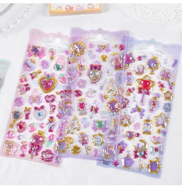 SHANLE Cartoon Cute Girl Heart Shaped 3D Phone case Decorative Stickers Shiny 3D Decorative Stickers