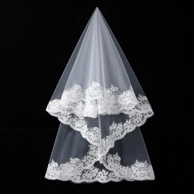 Ivory Lace Bridal Veil with Appliques White Lace Wholesale Edge Wedding Accessories for Weddings Parties