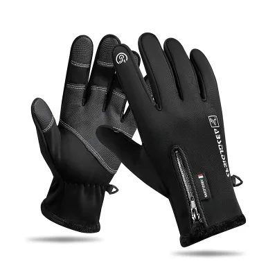 Winter Zipper Polyester Full Finger Waterproof Windproof Warm Thick Outdoor Thermal Cycling Sports Hand Glove
