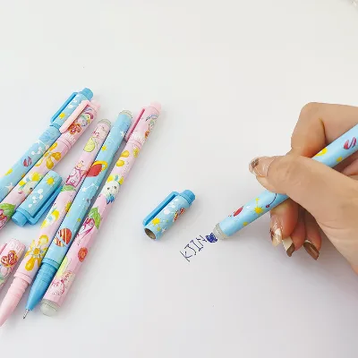Cute Cartoon Full Printing Ball Point Pen High Quality pink Plastic Erasable Ballpoint Pen Office Promotion Gift School Pens