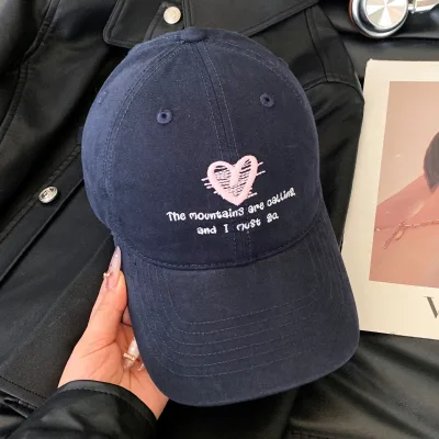 2026 Wholesale New Washed Heart Embroidery Letter Baseball Cap Women's Sweet All-Match Sun Hat