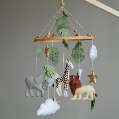 Newborn Baby Shower Gift Handmade Africa Jungle Neutral Animals Custom logo Felt Boho Safari Crib Baby Mobile