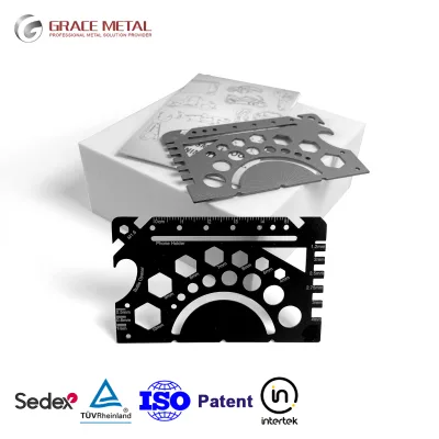Custom Logo 50-in-1 Stainless Steel Business Card Multi-Tool Metal Ruler with Card Measurement Features Portable Knives & Tools