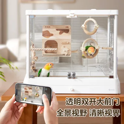 Dayang Direct Sales Panoramic Glass High-Transparency 304 Stainless Steel Bird Cage Villa Home Large Parrot Cage B6045