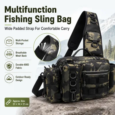 Multifunctional 600D Oxford Cloth Waterproof Fishing Tackle Waist Pack Sling Multi-Pocket Crossbody Fishing Gear Organizer
