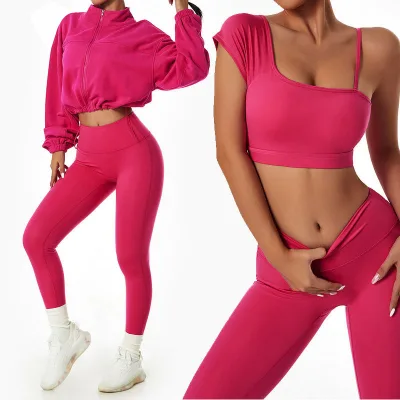 Gym 4 Piece Set Workout Clothes for Women Sports Bra and Leggings Set Sports Wear for Women Gym Clothing Athletic Yoga Set