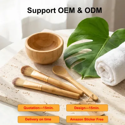 Reusable Organic Bamboo Face Mask Mixing Bowl Set 5Pcs DIY Skin Care Facial Tool Kit with Silicone Brush Spoon Spatula for Spa