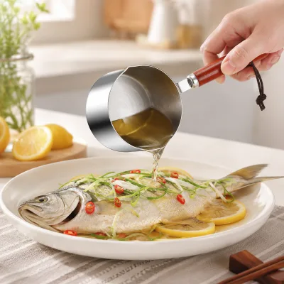 304 316 Stainless Steel Mini Milk Pot Saucepan Double Pour Spout Wooden Handle Hot Oil Butter Chocolate Melting Pan