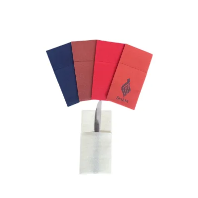 Customized Red Napkins With Black Logo With Cutlery Pocket For High-end Restaurant
