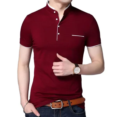 Custom Design Solid Color Short Sleeve Round Neck Pullover Casual Striped Shirt for Men