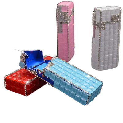 20 Capacity Slim Automatic Cigarette Case Rhinestone Decor Ladies Fashion Gift for Valentine's Day Glittering Elastic Design