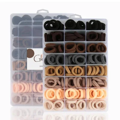 Colored 288Pcs Mini Hair Elastics Robber Elastic Kids Hair Ties Bands Ponytail Holders With Box and Custom Labels