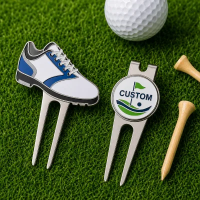 Customized Golf Accessories Multifunctional Aluminum Divot Tool with Ball Marker Magnetic Ball Marker Clip for Attachment