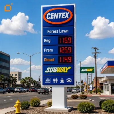 Weather Resistant Illuminated Pylon Sign Custom Logo Freestanding Outdoor Pillar Signage Applied for Truck Stops Car Washes