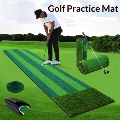 Portable Ambidextrous Golf Putting Mat EVA Base Fairway Practice Green Double-Color Ball Lane Indoor Outdoor Golf Training Aid