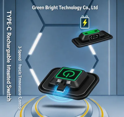 GB-BCK01 IP67 Square Type-C Charging Thermostat Switch 3 Gear Temp Control 3.7V 0-2A for Built-in Battery Heating Garment
