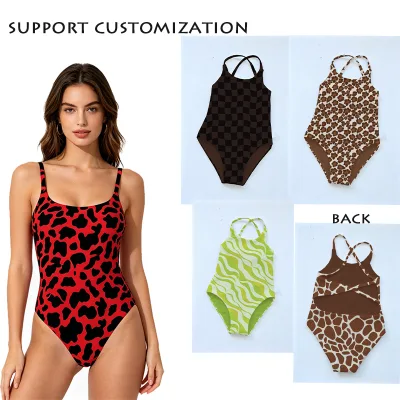 Best Fashion Style Trendy Women Custom Swimwear Crisscross Back Sexy Skinny Swimsuit Women One Piece Bathing Suits