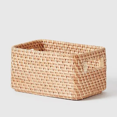 Small medium large wicker handmade bamboo woven rattan storage bin basket customized size rectangular baskets