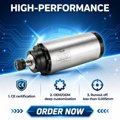 High Performance 3KW Air Cooled Spindle 100mm ER20 18000rpm 4 Bearings for CNC Router Milling Machine