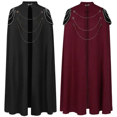 Best Made Medieval European Royal Cloak With Padded Shoulders VintageBeaded Gear Chain Hooded Cape Halloween Costume