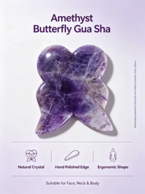 Natural Amethyst Butterfly Gua Sha Stone Ergonomic Facial Body Massage Scraping Gua Sha Tool Stone