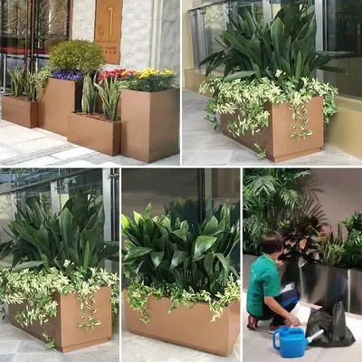 Factory Supply Powder Coated Metal Aluminium Garden Planter Flower Pot