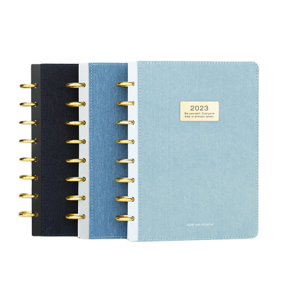 2023 Custom Business Happy Vintage Journal Organizer Diary Spiral Notebook Fabric Disc Bound Planner