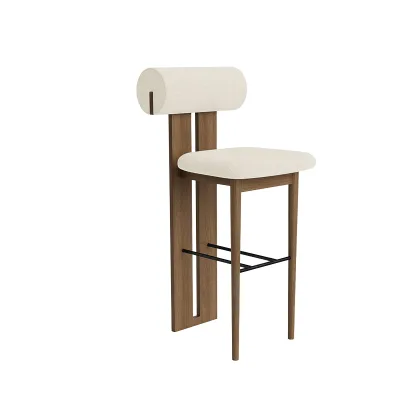 Modern Luxury Hotel Bar Stool Solid Wood Restaurant Chair with Black Leather Cushion High Pole Counter for Kitchen or Bar