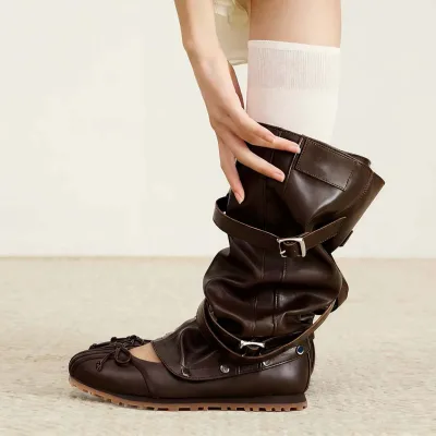 2026 Winter New High-grade First-layer Cowhide Detachable Two-wear Knee-High Ballet Shoes Pile Boots