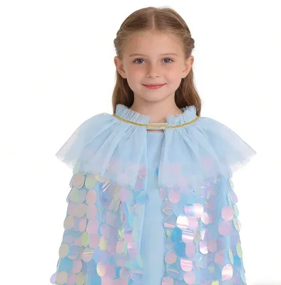 Little Girl's Holiday Sequined Tulle Cape Sequined fairy Cape  Fluffy Christmas Costume Cape