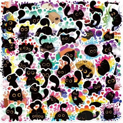 50PCS Rainbow colorful black cat sticker