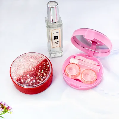 2024 New Fashion Estuches Para Lentes De Contacto Travel case Quicksand Contact Lens case with Mirror