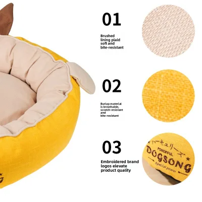 Modern Pet Dog Cat Bed Cross-Border Detachable Washable Breathable Warm Cotton Linen All Seasons Universal Factory Drop Shipping