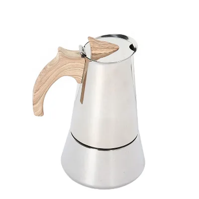 Eco-friendly Custom Wooden Grain Stovetop Maker Cooker Espresso Moka Pot Coffee Maker