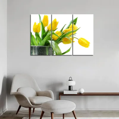 High Quality Green Spring Flowers Yellow Tulip Wall Art Paintingsation Paintings with Wooden Frame