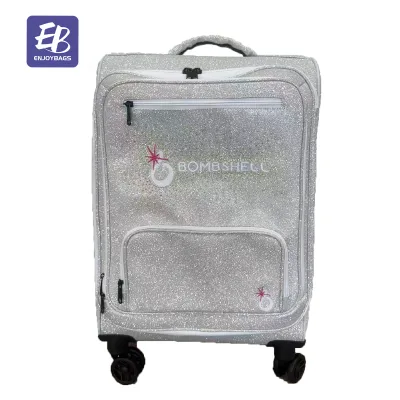 Enjoybags Sliver Cheer Suitcase 20" Polyester Zipper Closure for Cheerleading Clubs & Dance Studios Embroidery Logo Rhinestones