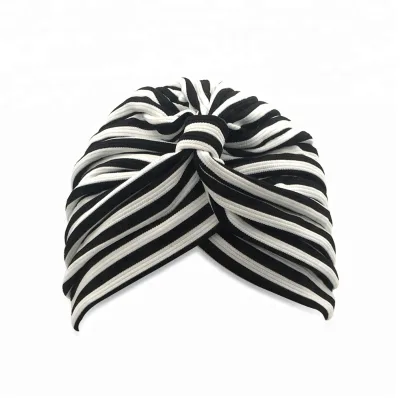 Hot Sell Ladies Skull Cap Classic Black White Stripes Towel Turban Headwrap