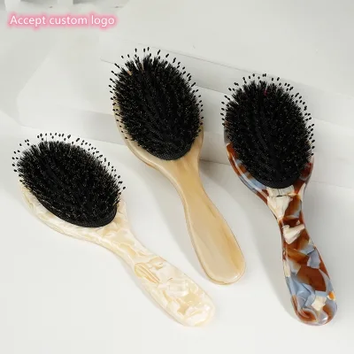 DOWELL Custom Professional Hair Combs Handmade Acetate Handle Bristle Hair Brush Anti-Static Oval Air Cushion for Salon Use