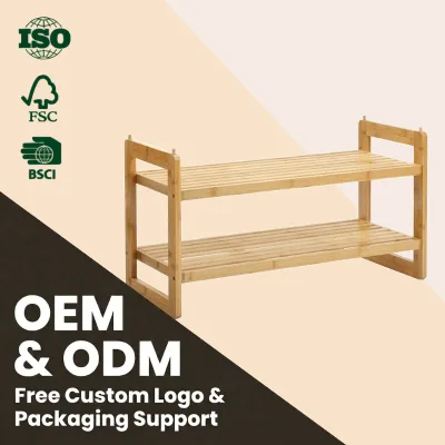 Double Multifunction Bamboo Rectangle Shoe Rack Modern Simple Foldable Stackable Portable Storage Furniture Apartment Villa