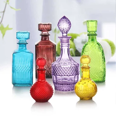 500ML 0.5L 700ml 1000ML 1L Delicate Crystal Colored Glass Wine Decanter for Whiskey Rum Glass Bottle