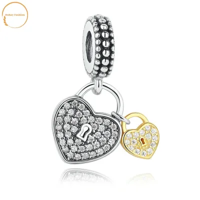 925 Sterling Silver Double Heart Pendant Charms