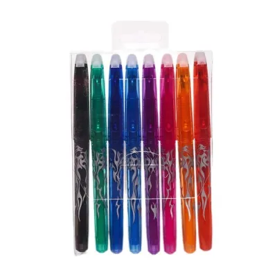Hot Sale Art Stationery Multi Ink Colors Roller-ball Plastic Erasable Pens with Rubber Eraser for Kids Drawing Painting
