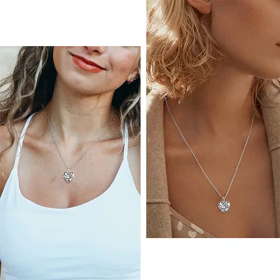 Personalized Cubic Zirconia Love Heart Pendant Necklace Gold Plated Matching Couple Necklaces for Romantic Gift