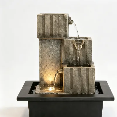 Indoor Tabletop Water Fountain with LED Light Tiered Columns Cascading Waterfall for Home Office Zen Decor