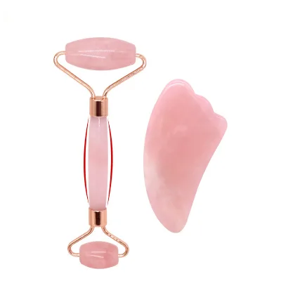 Natural Rose Quartz Jade Facial Massager Jade Roller for Face Slimming Anti Aging Spa pink Rose Quartz Gua Sha Jade Roller Set