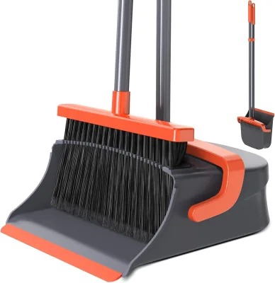 Broom and Dustpan Set Cleaning Supplies Broom and Dustpan Set 48" Long Stainless Steel Handle Brooms with Upright Dustpan