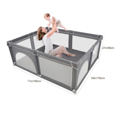Hexagon Foldable Portable Metal Oxford Play Yard Zipper Door Open With Mat Playpen Pet Baby Playpen Game Fence