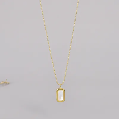 Dainty White Shell Rectangle Pendant Stainless Steel Necklaces for Women Minimalist Necklaces Jewelry Gift